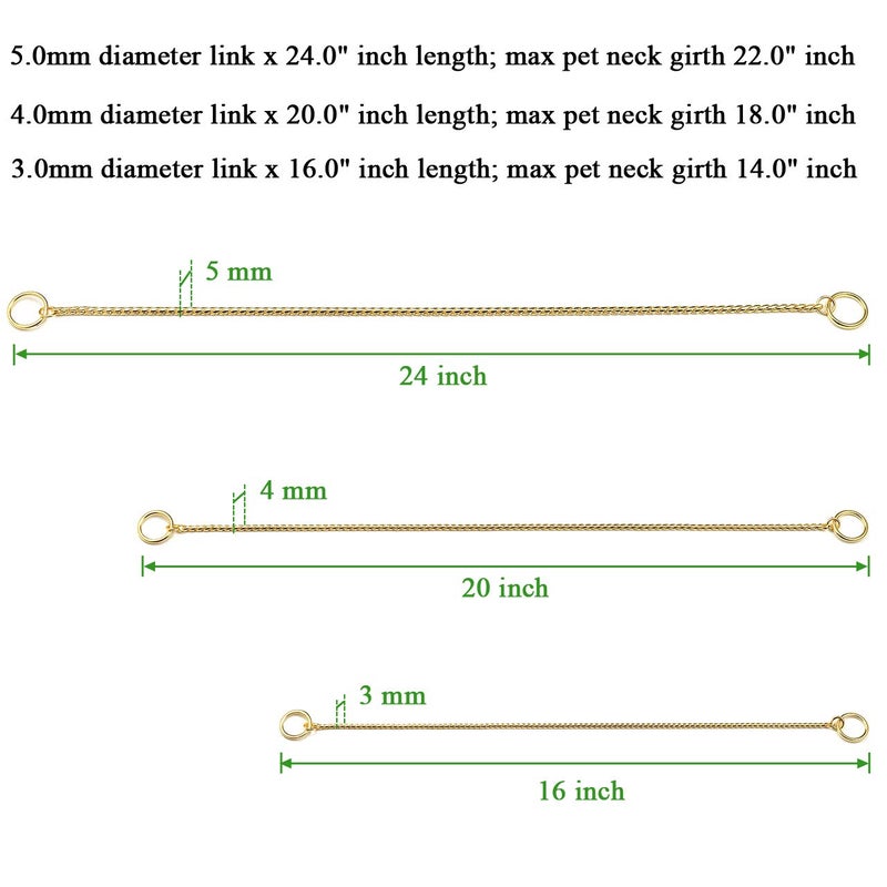 Mogoko Stainless Steel Dog Choke Chain Collar, Puppy Metal Snake Chain Slip Collar Pet Titan Training Walking Choker (Gold;24.0" 5.0mm) - Image 4